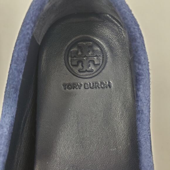 Tory Burch Everly Driver Loafers Nat Suede Royal Navy Rolled Brass 83642 Size 6 - Picture 8 of 11